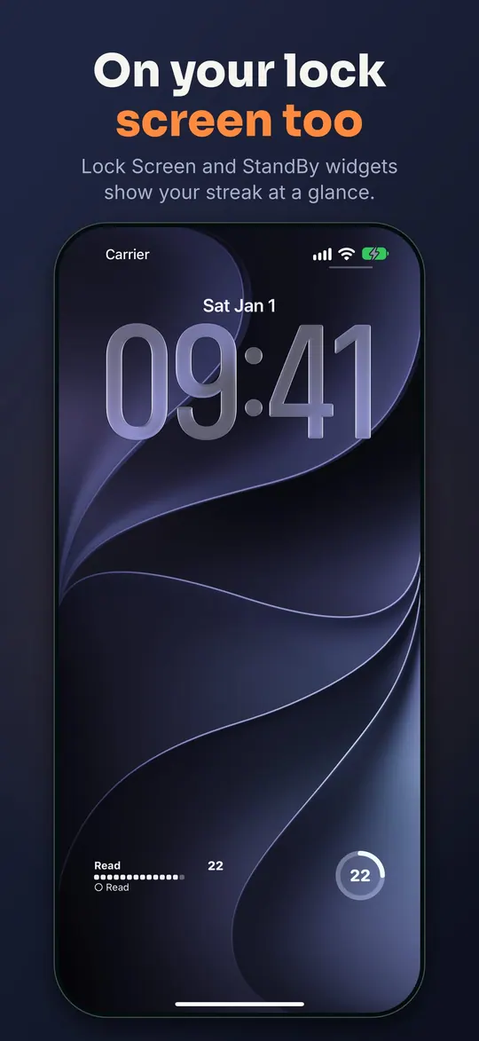 On your Lock Screen too: a rectangle widget for the Read habit with its last two weeks, and a circle with a 22-day streak.